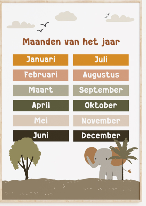 Jungle maanden van het jaar kinderposter