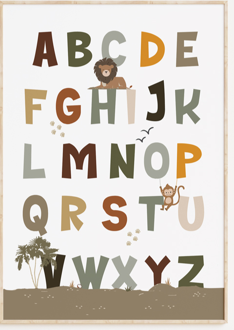 Jungle alfabet kinderkamer poster
