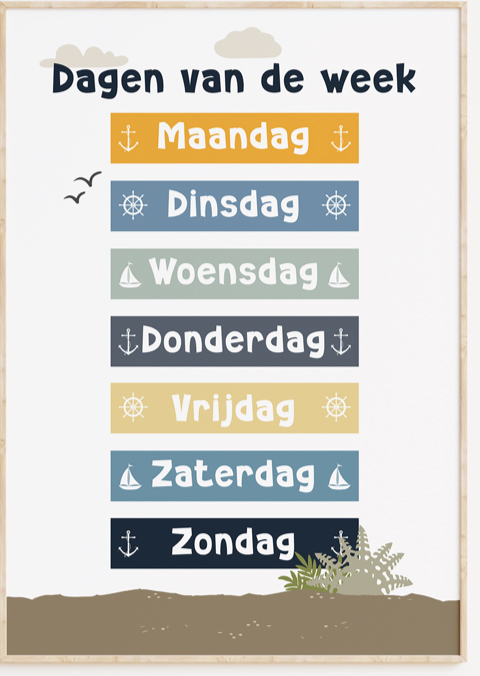 Zeewereld dagen van de week kinderposter